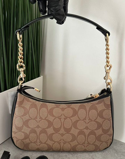 Teri — Classic Monogram Shoulder Bag with Gold Chain Detailing
