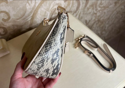 Heritage Mini Shoulder Bag in Soft Sand with Sculpted Gold Chain Contrast Textures