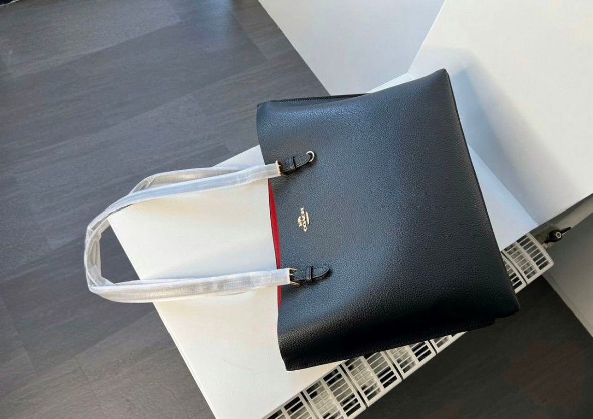 Heritage Large Pebbled Tote in Midnight Black with Refined Slim Straps