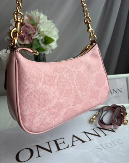 Teri — Soft Pink Signature Shoulder Bag with Gold Chain Accents