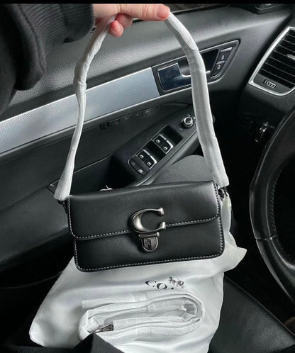 Heritage Compact Shoulder Bag in Midnight Black with Sculpted Gunmetal Emblem