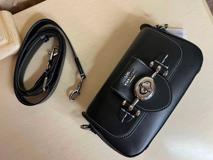 Heritage Mini Chain Shoulder Bag in Obsidian Black with Sculpted Buckle Detail