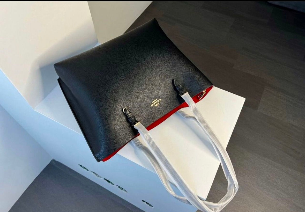 Heritage Large Pebbled Tote in Midnight Black with Refined Slim Straps