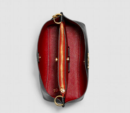 Heritage Structured Tote in Midnight Pebble with Sculpted Handle Crimson Lining