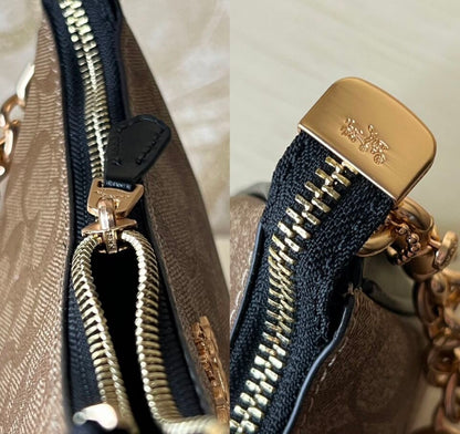 Heritage Mini Shoulder Bag in Classic Taupe with Sculpted Chain Handle