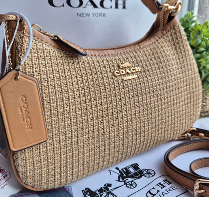 Teri Shoulder Bag — Woven Raffia with Leather Trim