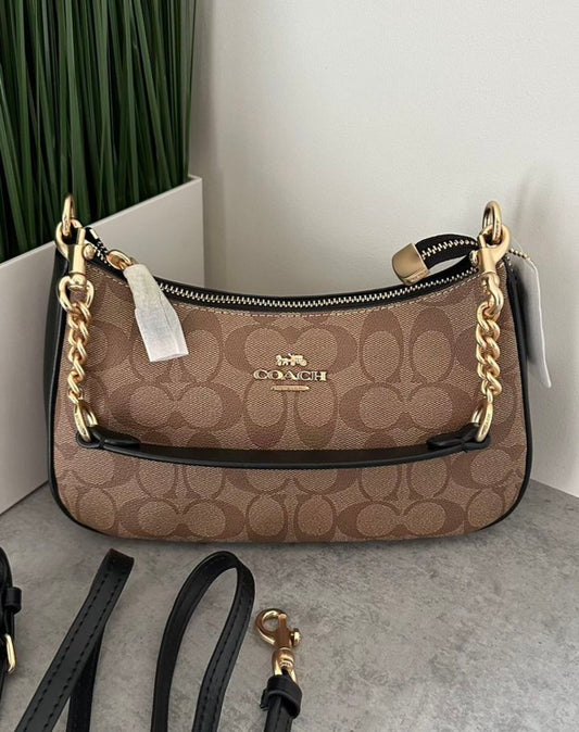 Teri — Classic Monogram Shoulder Bag with Gold Chain Detailing