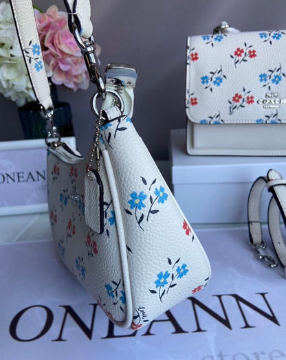 Teri Floral Blossom Bag — Soft White Shoulder Bag with Delicate Pastel Flower Print