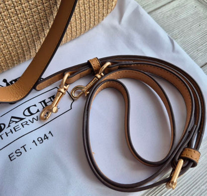 Teri Shoulder Bag — Woven Raffia with Leather Trim