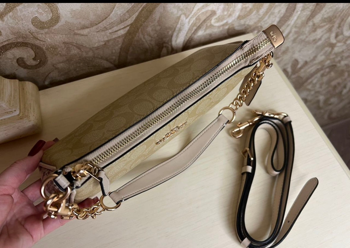 Heritage Mini Shoulder Bag in Soft Sand with Sculpted Gold Chain Contrast Textures