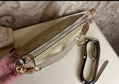 Heritage Mini Shoulder Bag in Soft Sand with Sculpted Gold Chain Contrast Textures