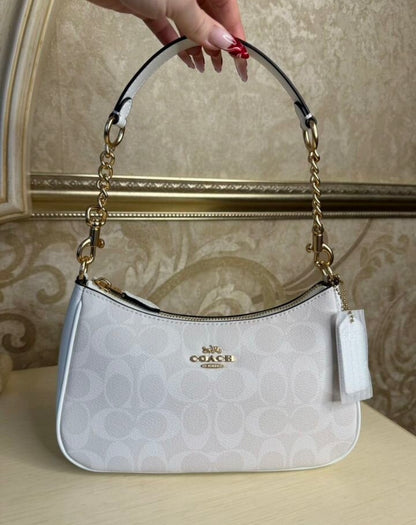 Heritage Mini Shoulder Bag in Frosted Ivory with Sculpted Gold-Tone Chain