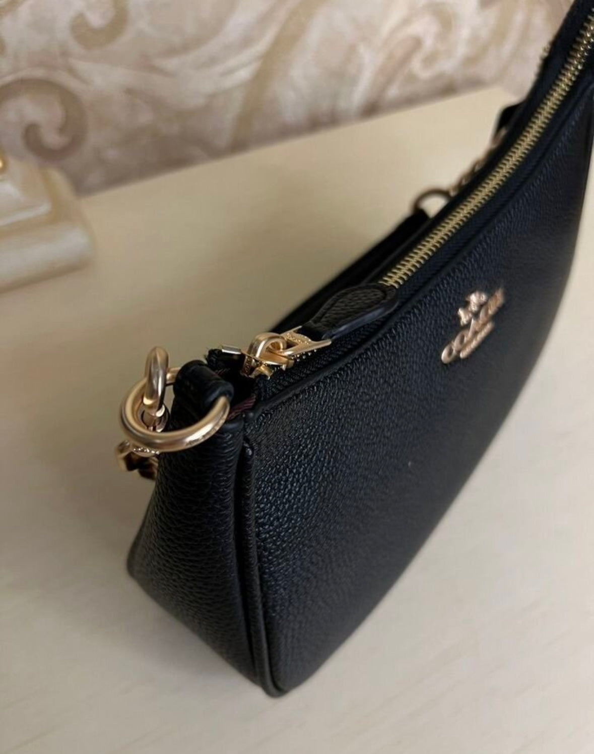 Heritage Mini Shoulder Bag in Midnight Black with Sculpted Gold Chain