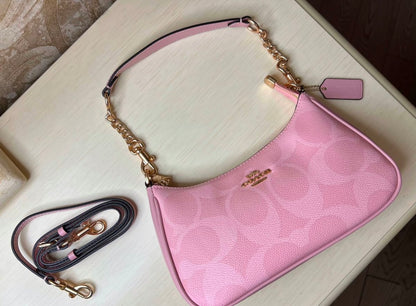 Heritage Mini Shoulder Bag in Soft Rose with Sculpted Chain Accent