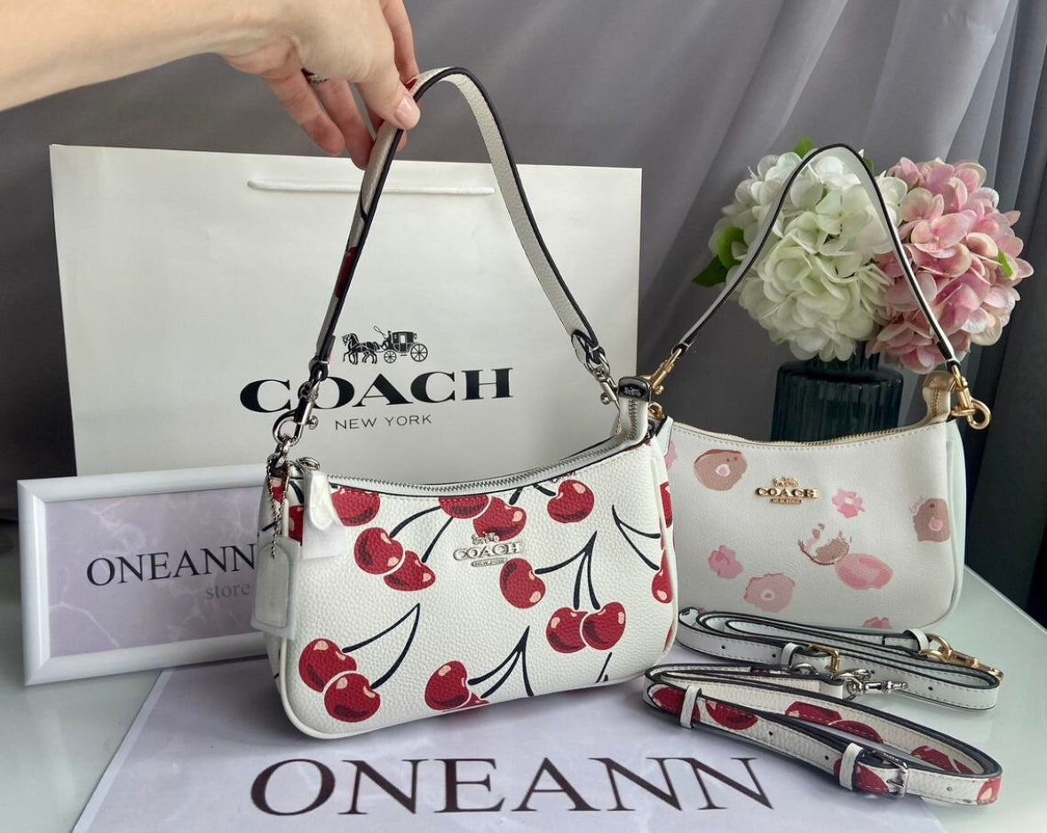 Teri Cherry White Shoulder Bag — Soft Signature Design with Playful Red Cherry Print