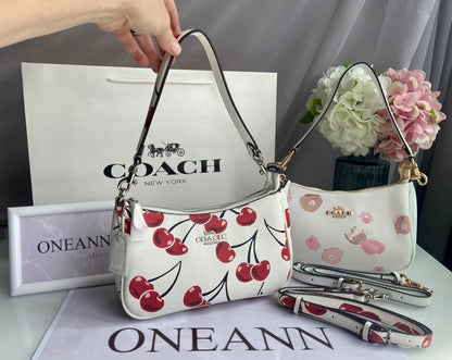 Teri Cherry White Shoulder Bag — Soft Signature Design with Playful Red Cherry Print