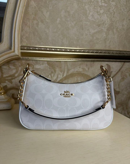 Heritage Mini Shoulder Bag in Frosted Ivory with Sculpted Gold-Tone Chain