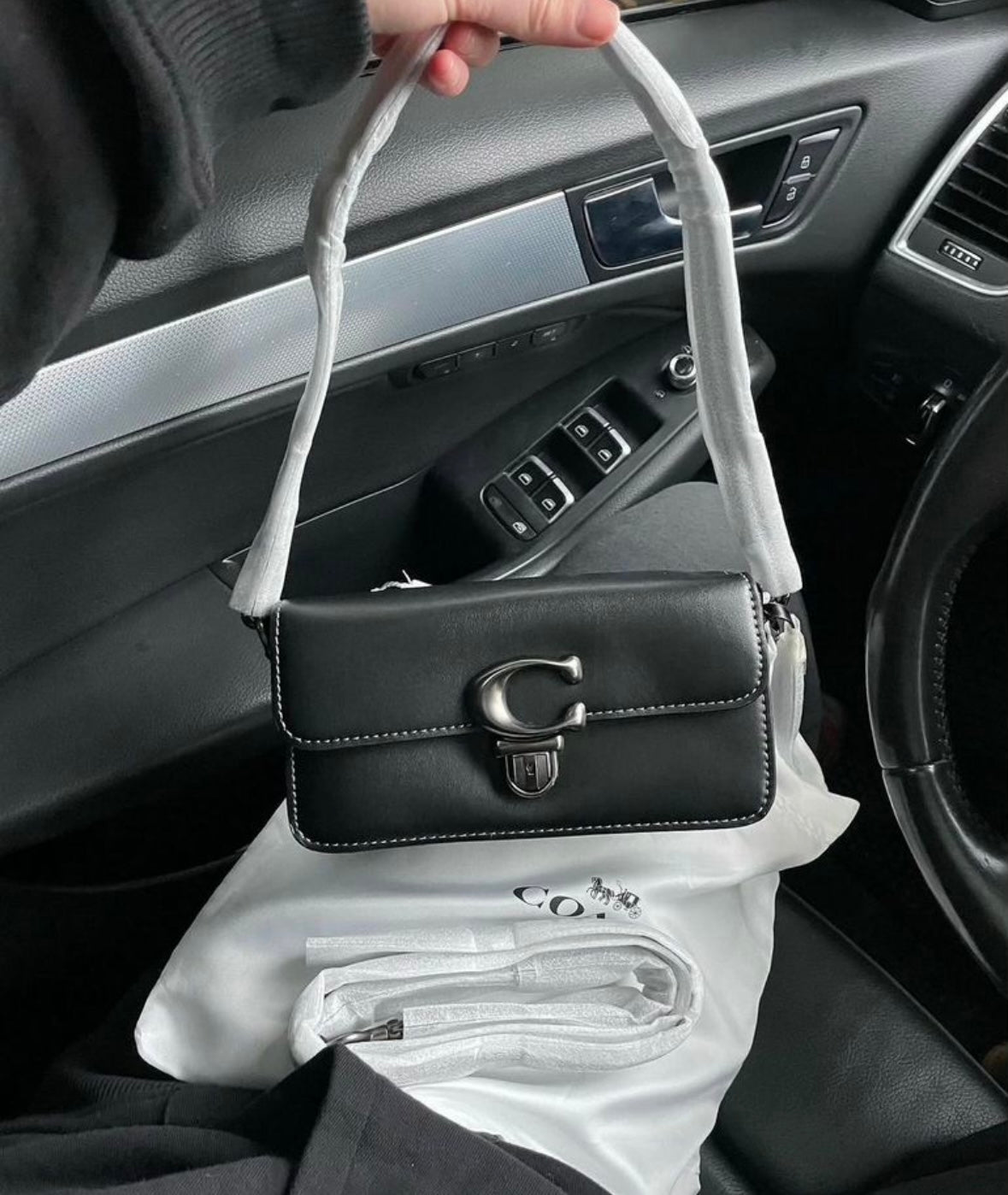 Heritage Compact Shoulder Bag in Midnight Black with Sculpted Gunmetal Emblem