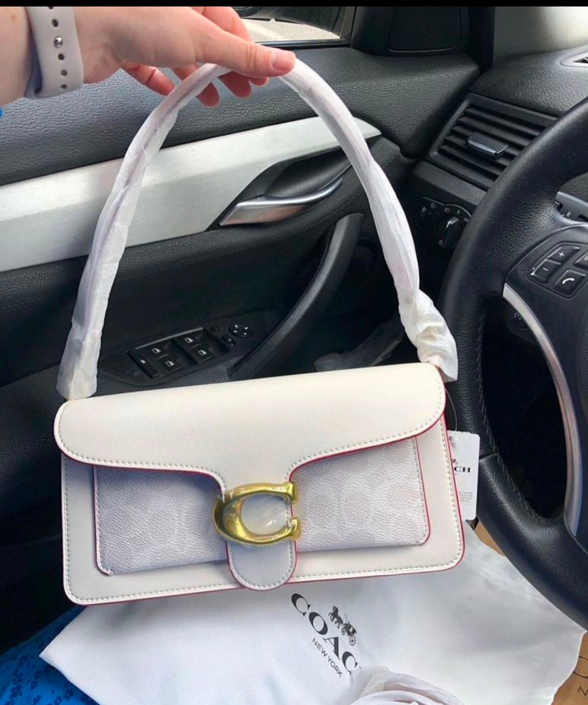 Heritage Compact Shoulder Bag in Soft Ivory with Sculpted Gold Emblem Contrast Paneling