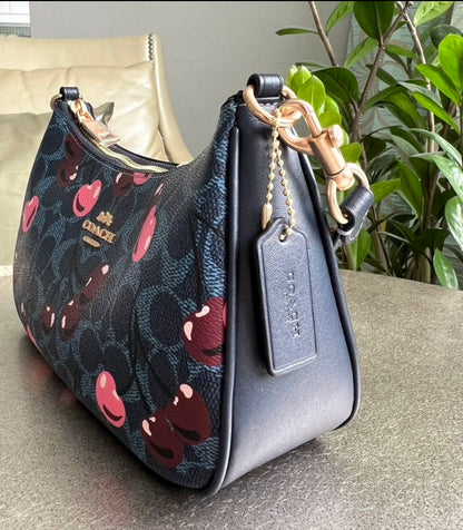 Teri Cherry Blue — Elegant Shoulder Bag with Playful Print  Gold Details