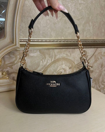 Heritage Mini Shoulder Bag in Midnight Black with Sculpted Gold Chain