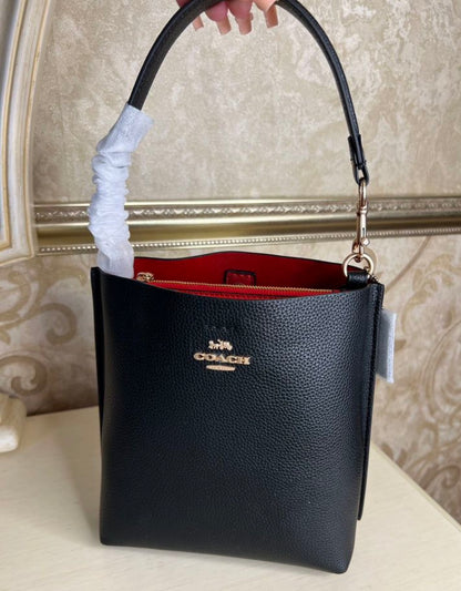 Heritage Structured Tote in Midnight Pebble with Sculpted Handle Crimson Lining