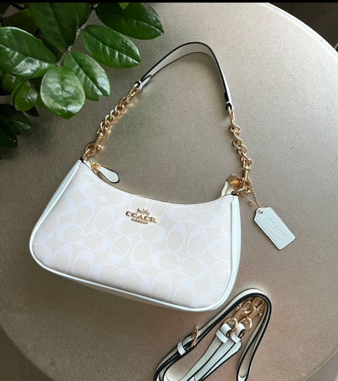 Teri — Soft White Shoulder Bag with Gold Chain Accents