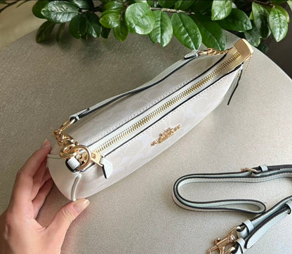 Teri — Soft White Shoulder Bag with Gold Chain Accents
