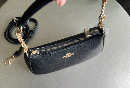 Teri Black Classic Shoulder Bag — Elegant Minimal Design with Gold Chain Details