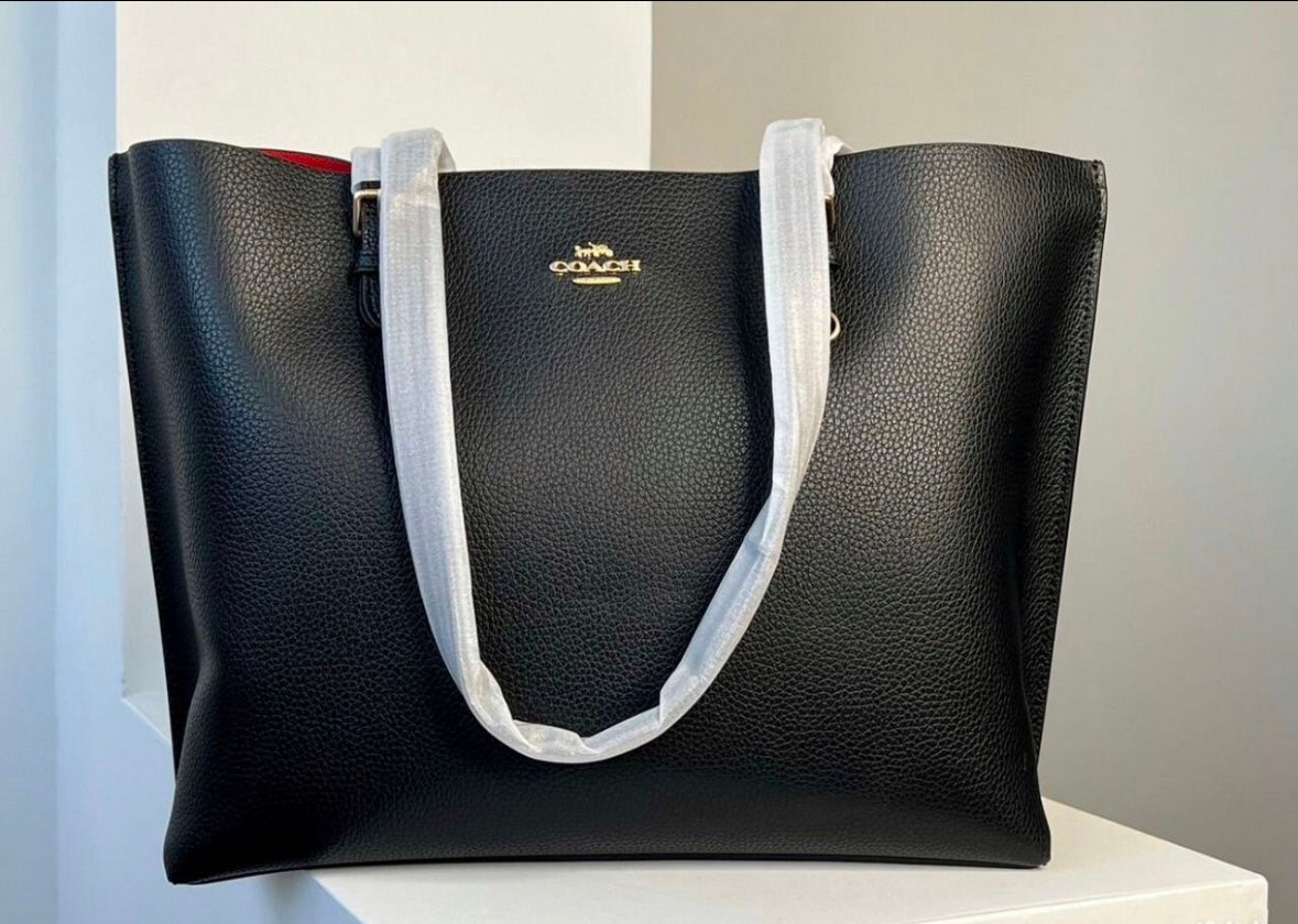 Heritage Large Pebbled Tote in Midnight Black with Refined Slim Straps
