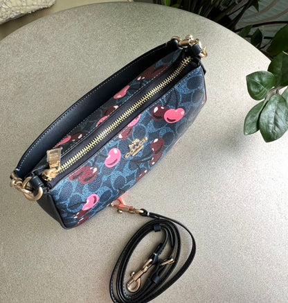 Teri Cherry Blue — Elegant Shoulder Bag with Playful Print  Gold Details
