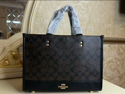 Heritage Structured Tote in Deep Espresso Pattern with Textured Black Accents