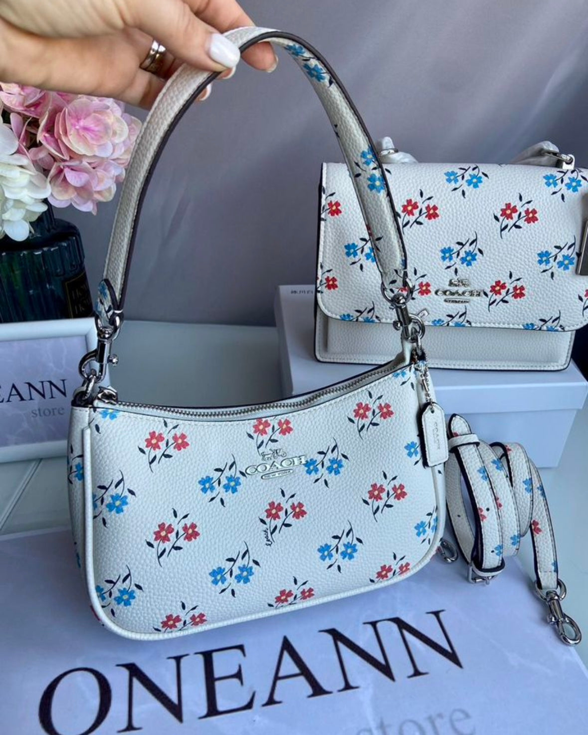 Teri Floral Blossom Bag — Soft White Shoulder Bag with Delicate Pastel Flower Print