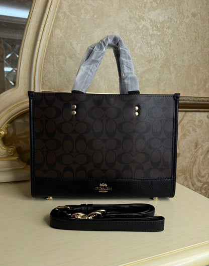 Heritage Structured Tote in Deep Espresso Pattern with Textured Black Accents