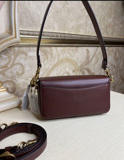 Heritage Compact Shoulder Bag in Classic Chestnut with Sculpted Gold Emblem