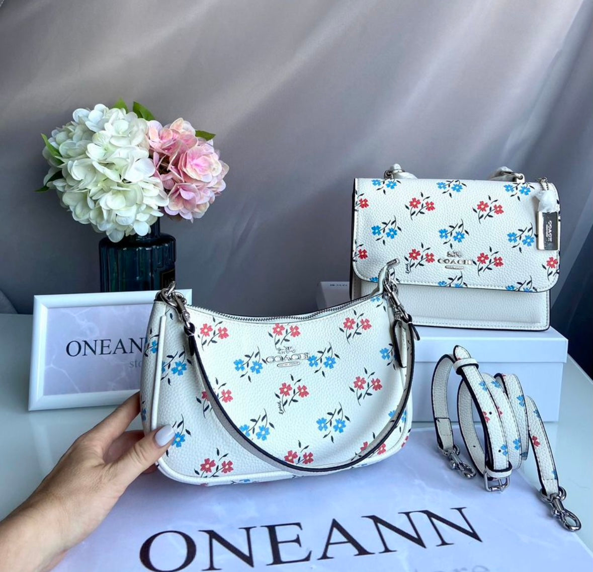 Teri Floral Blossom Bag — Soft White Shoulder Bag with Delicate Pastel Flower Print