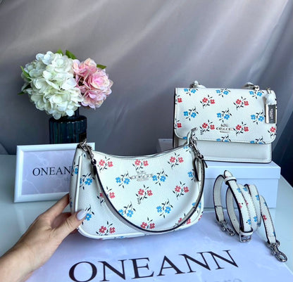 Teri Floral Blossom Bag — Soft White Shoulder Bag with Delicate Pastel Flower Print
