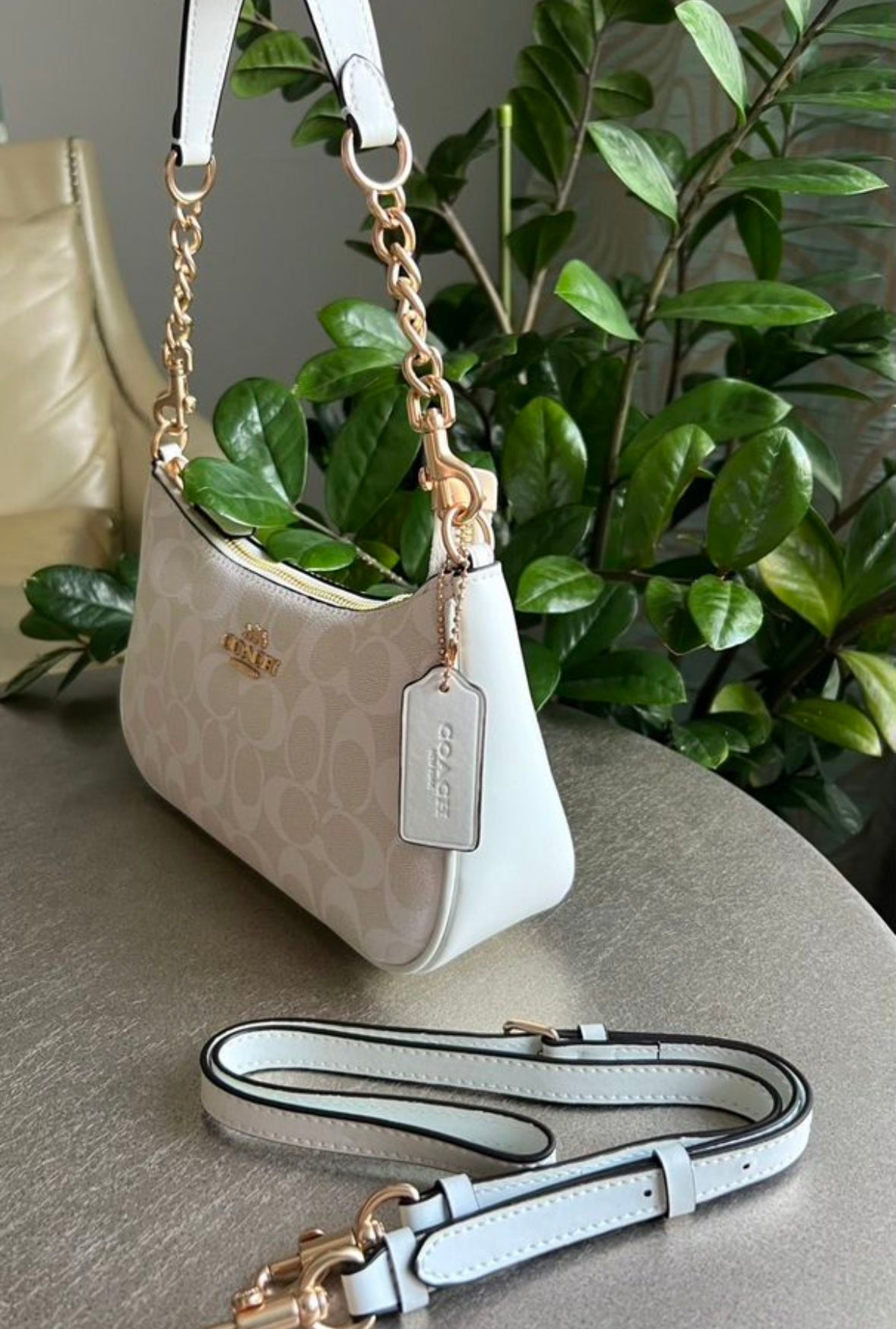 Teri — Soft White Shoulder Bag with Gold Chain Accents