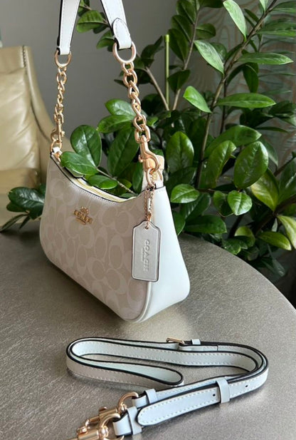 Teri — Soft White Shoulder Bag with Gold Chain Accents