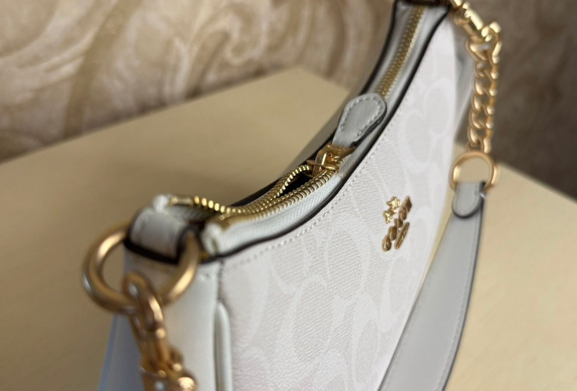 Heritage Mini Shoulder Bag in Frosted Ivory with Sculpted Gold-Tone Chain