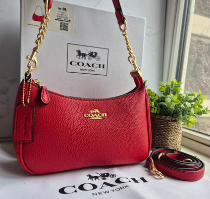 Teri Shoulder Bag — Bold Red Pebbled Leather