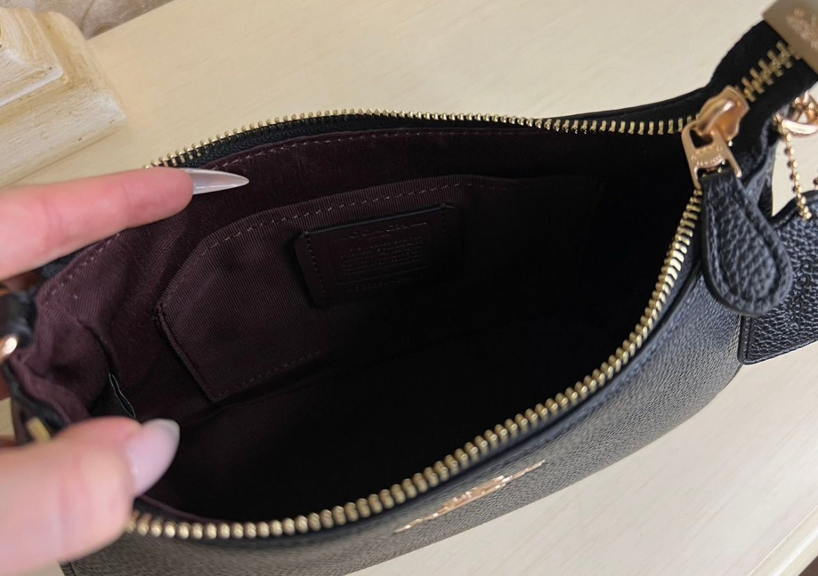 Heritage Mini Shoulder Bag in Midnight Black with Sculpted Gold Chain