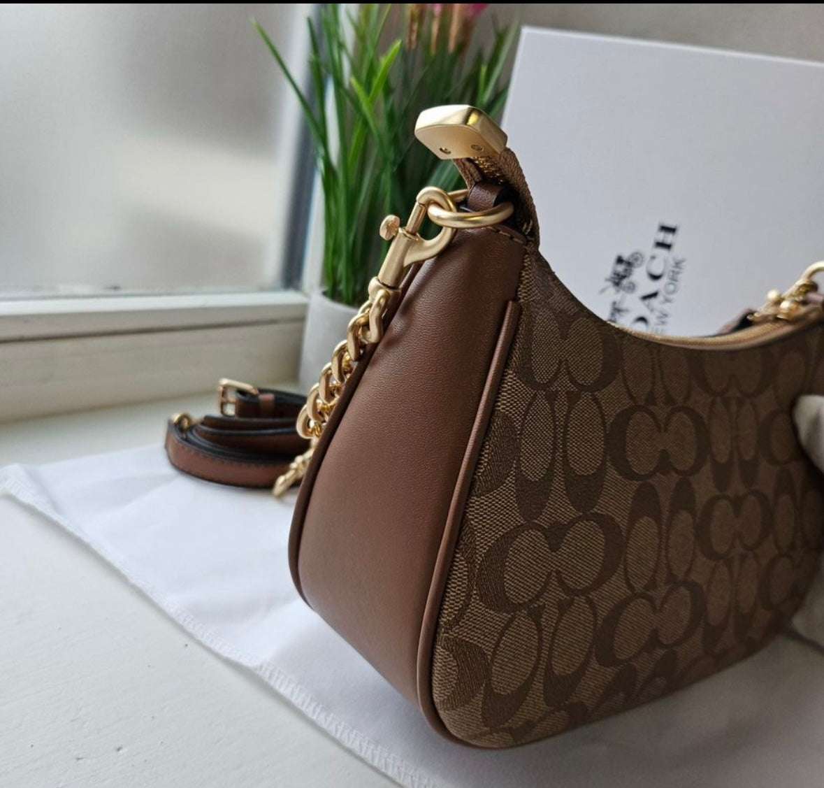 Teri Shoulder Bag — Signature Leather with Rich Tan Leather and Gold Accents