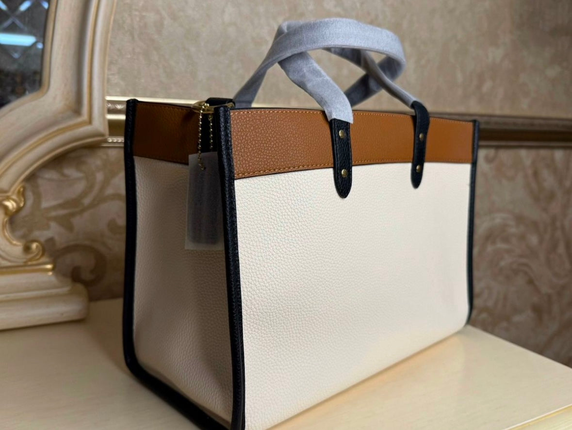 Heritage Structured Tote in Midnight Pebble with Sculpted Handle Crimson Lining